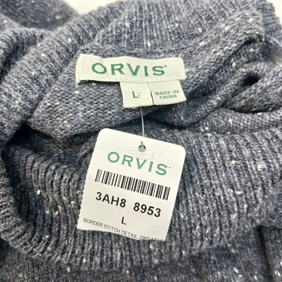Orvis Gray Turtleneck Sweater With Border Stitch Detail Large NWT - Picture 4 of 9